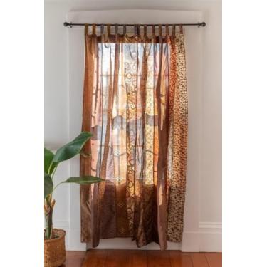 Imagem de Cortinas coloridas Sari com filtro de luz – cortinas boho, painel de dossel de cama, tapeçaria ou tratamento de janela cor turquesa (213 x 109 cm) (marrom)