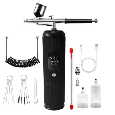Imagem de LGYAYARUN Kit de aerógrafo com compressor, conjunto de pintura de escova de ar sem fio 28/38/48psi, 6000 mAh portátil recarregável para unhas, pintura, modelo, unha, kit de pincel de ar de maquiagem