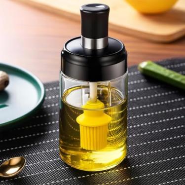 Imagem de Porta Tempero com Dosador em Pincel de Silicone 250ml – Tampa Inox e pote de vidro - Ideal para Azeite, Óleo, Mel e Molhos – Antivazamento, Dosagem Precisa e Aplicação Direta