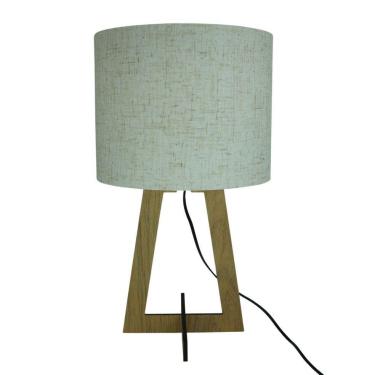 Imagem de Abajur De Mesa Base Madeira Tecido Linho Bege 44Cm Bivolt