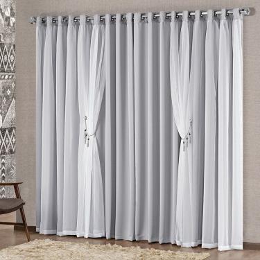 Imagem de Cortina Mabelle Luxo para Varão Tecido Semi Blackout e Voal 3,00 x 2,50 Metros - Cinza