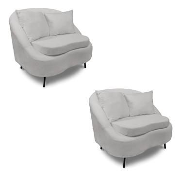 Imagem de Poltrona Decorativa Orgânica Pé Ferro Preto Kit 2 Zaya Bouclê Cinza C05 - D'Rossi