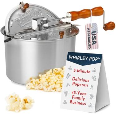 Imagem de Máquina de pipoca original Whirley Pop – Pipoqueira Wabash Valley Farms Gourmet, panela de pipoca de alumínio com engrenagens de nylon, fogão de 3 minutos nostalgia pipoqueira (prata)