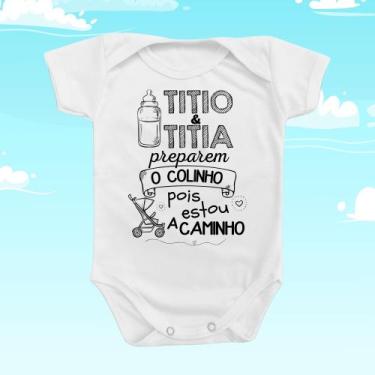 Imagem de Body de Bebê Roupinha Anunciação de Gestação Titio e Titia Estou Chega