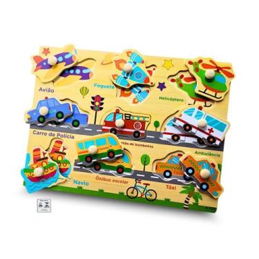 Imagem de Jogo de Encaixe Transportes com Pino Montessori Yins Kids Brinquedo Di