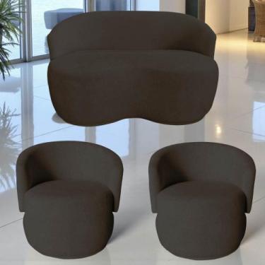 Imagem de Kit Namoradeira + 2 Poltronas Decorativa Beatriz Orgânica Bouclé Marro