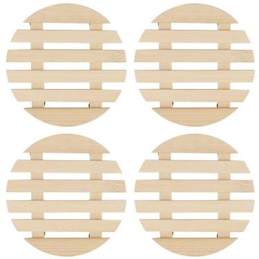Imagem de Descanso De Panela Redondo Madeira Ripado 14,5Cm Kit 04 Un