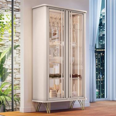 Imagem de Cristaleira Decorativo Com Led Portas De Vidro Texas Off White G26 - Gran Belo