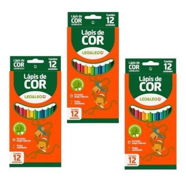 Imagem de Kit 3 Lápis De Cor Escolar Sextavado 12 Unidades De Colorir - Leoleo