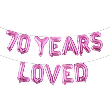 Imagem de Faixa de balão amada por 70 anos, guirlandas de glitter multicoloridas para artigos de decoração de festa de aniversário de 70 anos/aniversário de casamento (70 ANOS AMADOS Rose Red)