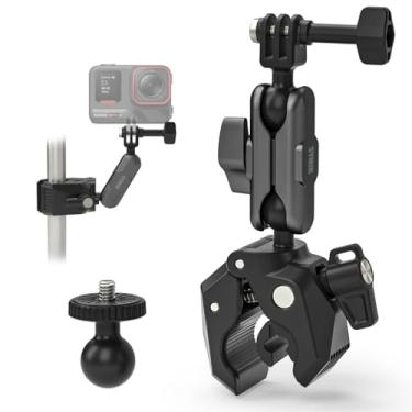 Imagem de SYMIK Suporte de câmera super braçadeira com cabeças esféricas duplas de 360°, roscas de parafuso de 0,6 cm, suporte ajustável para bike/bicicleta/motocicleta, guidão de tripé, barra transversal para