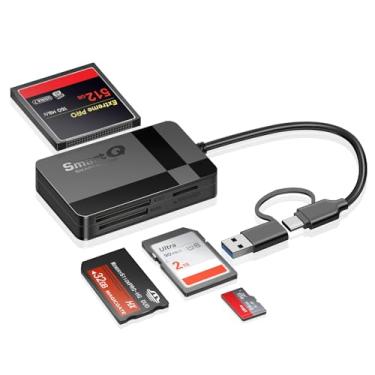 Imagem de Leitor de cartão SD, leitor de cartão de memória 4 em 1 USB C USB 3.0, adaptador de conector duplo, leitura simultânea, cartões SD MS CF TF, suporta micro SD/Micro. Compatível com desktops, tablets e