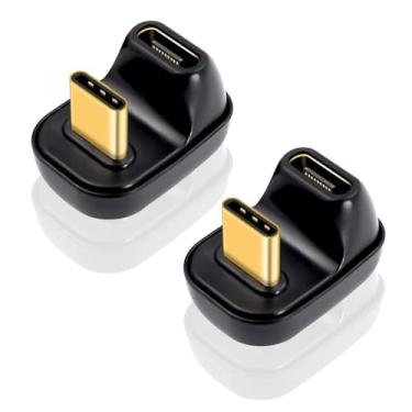 Imagem de Danfetsoy Adaptador USB C 180 graus 40 Gbps, adaptador USB C de 180 graus macho para fêmea, adaptador extensor tipo C em forma de U para MacBook, laptop, tablet, VR, câmera, smartphone (pacote com 2)