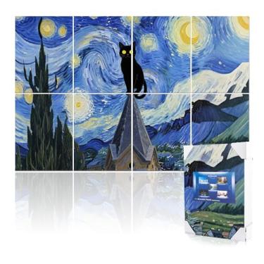 Imagem de Mollywell Painéis acústicos artísticos 122 x 81 cm x 0,4 polegadas, gato preto em noite estrelada | Absorção de som | Decoração de parede autoadesiva à prova de som | Painéis de amortecimento de som