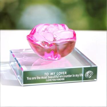 Imagem de FANF&YKPY Estatueta criativa de cristal rosa de casamento presente romântico para aniversário de esposa, dia dos namorados, para amante, casal, namorada e ela (para meu amante - rosa)