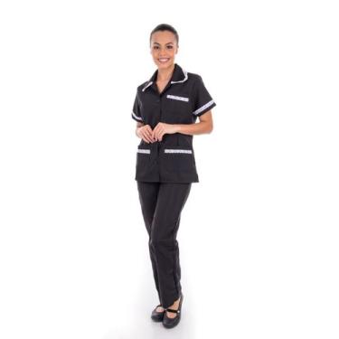 Imagem de Conjunto de Jaleco e Calça em Oxford com Bordado Ingles para Copeira, 