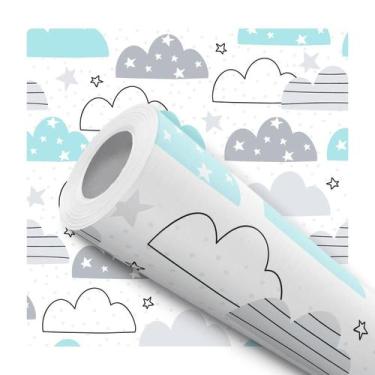 Imagem de Papel de Parede Adesivo Nuvem Cinza Azul Céu Estrela Infantil Bebê Mod