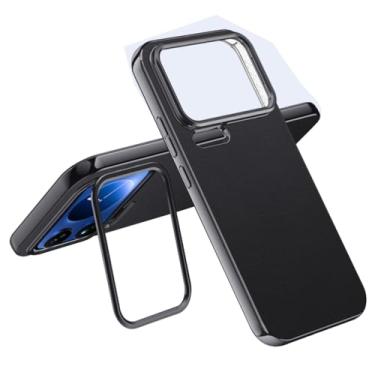 Imagem de HAOMRIYL Capa de couro para Xiaomi 17 Pro Max/17 Pro/17, suporte de proteção de lente, capa de telefone com borda galvanizada minimalista antiqueda, preta, 17 Pro