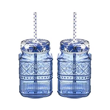 Imagem de Godinger Potes de Vidro, Potes de Armazenamento, Recipiente de Vidro para Armazenamento, Claro Blue 16Oz, Conjunto de 2