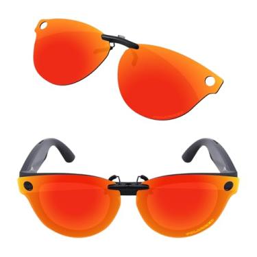 Imagem de Firtox Clipes de óculos de sol polarizados para Ray-Ban Meta Skyler (Gen 2) RW4014 52 mm (tamanho M 52), proteja seus olhos, Laranja, vermelho, RW4014-52