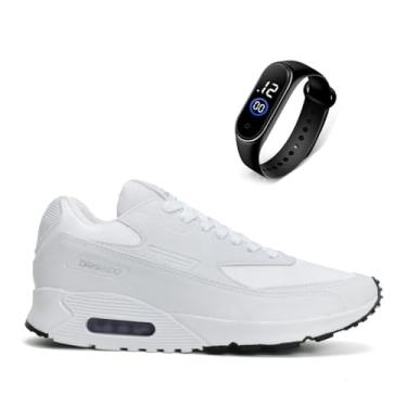 Imagem de Tênis Masculino Academia RS6 Caminhada e Corrida Confortável e Leve + Relógio Digital (Branco, BR, Adulto, Numérico, 41)