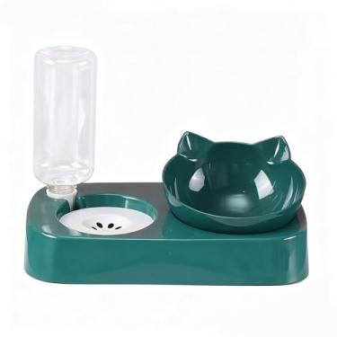 Imagem de Acouto Conjunto Automático de Tigela Dupla para Animais de Estimação para Comida e água - Design Livre de Queda Com Pescoço de Cães e Gatos, Fácil de Limpar Com Partição Inovadora, (Verde)