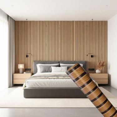 Imagem de Papel de Parede PREMIUM Autoadesivo 10 metros = 2 Rolos de 5m X 45cm 3D Madeira Ripado Sala, Quarto, Escritório