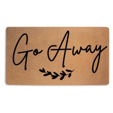 Imagem de Go Away Capacho de porta engraçado de coco sintético com suporte de PVC antiderrapante 45,7 x 76,6 cm, tapetes engraçados de boas-vindas para entrada interna ao ar livre, decoração de varanda para