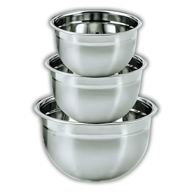 Imagem de Kit Tigelas Bowl em Aço Inoxidável, 3 Peças, Prata, 28cm/24cm/18cm, Redondo, Resistente a Manchas, Ideal para Preparo de Saladas e Massas, Superfície Lisa, Durável