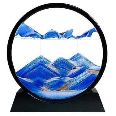 Imagem de SANDCLE Moving Sand Art Liquid Motion - Moving Sand Art Picture 3D Deep Sea Sandscape, Round Glass Frame Display Flutuante Sand Brinquedo Relaxante para Desktop Home Office Work Ocean Decor (Azul, 17,78 cm)