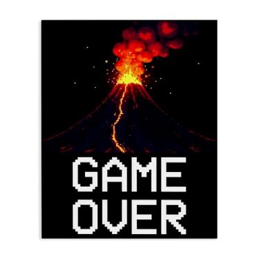 Imagem de Stupell Industries Arte de parede Pixel Volcano Game Over Canvas por Kim Allen, 76 x 61 cm