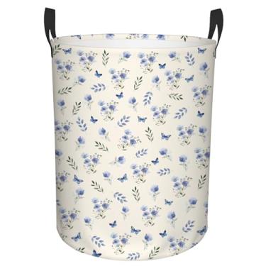 Imagem de Cesto de roupa suja de flores, cesto de roupa suja dobrável à prova d'água para quarto, cesto de armazenamento redondo de 43 L com alças para brinquedos, cesta de armazenamento para mulheres e meninas