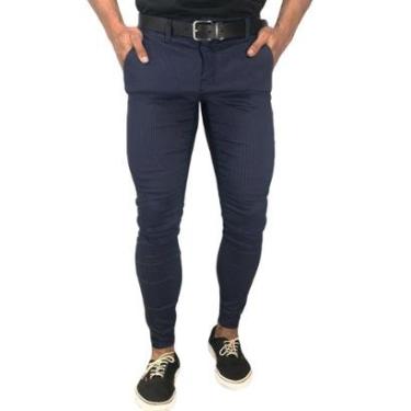 Imagem de Calça Alfaiataria Bengaline Skinny Azul Detalhe Risca De Giz-Masculino