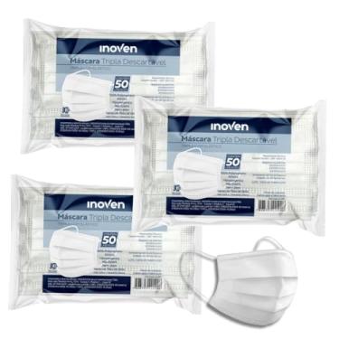 Imagem de Máscara Descartável Facial Tripla Camada de Proteção Filtro Branca - 150 Unidades (3 pacotes com 50 unidades)
