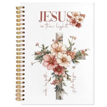 Imagem de YTRGI Caderno de diário cristão, caderno bíblico de Jesus para anotações, caderno para anotações bíblicas, diário de oração para mulheres, caderno espiral das escrituras 14 x 21 cm