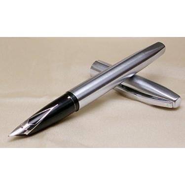 Imagem de Sheaffer Caneta-tinteiro Triumph imperial cromada escovada e ponta média de aço inoxidável feita nos EUA - com cartuchos e sistema conversor