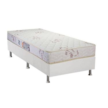Imagem de Cama Box Solteiro: Colchão Espuma D45 Luckspuma Gran Luck Floral Pró Saúde + Base White(88X188)