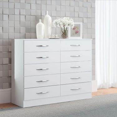 Imagem de Cômoda Com 10 Gavetas Quarto Casal 117cm Mdp Menu Móveis Branco