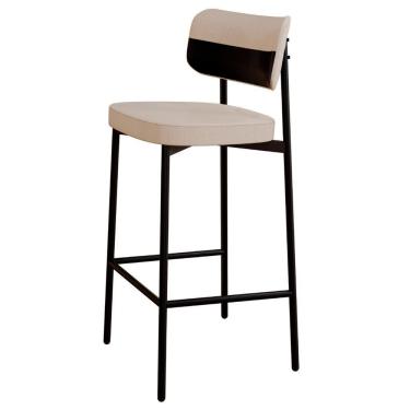 Imagem de Banqueta Alta Bar Estofada Ella M25 Linho Areia-preto - Mpozenato