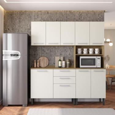 Imagem de Cozinha Completa 9 Portas 2 Gavetas Branco Carvalho Samba Bertolini Branco Carvalho