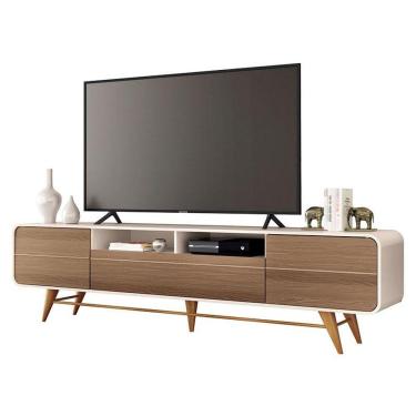 Imagem de Rack Bancada Para Sala época Off White Castanho - Hb Móveis