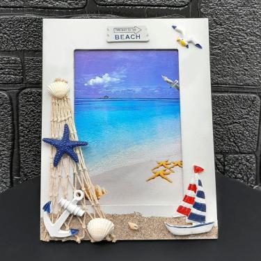 Imagem de Porta Retrato Marítimo Decorativo Náutico Em Madeira De 5x7