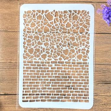 Imagem de TIAMECH A4 Estêncil reutilizável de tijolos de pedra para pintura - modelo de camada de textura dupla, arte de parede DIY, móveis de madeira, álbum de recortes e artesanato (21 x 29,7 cm)