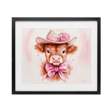 Imagem de Stupell Industries Impressão emoldurada bonita em vaca rosa preta sob vidro, design de Shawna Stewart, 13 x 16