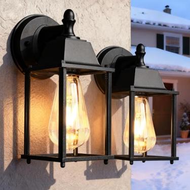Imagem de Conjunto de 2 luminárias externas pretas para casa Luzes de varanda Lanterna de parede externa Arandela