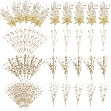 Imagem de Syhood Pacote com 30 enfeites de palitos de árvore de Natal com glitter artificial, ramos de poinsétia, flores, sprays e galhos para inverno, Natal, faça você mesmo, artesanato, decoração de casa