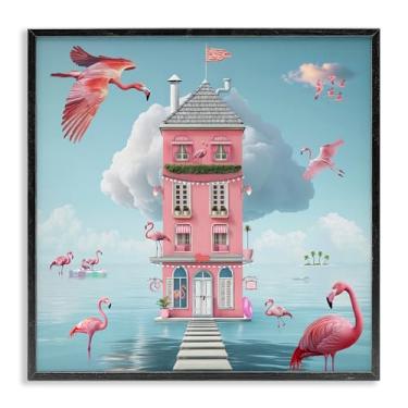 Imagem de Stupell Industries Arte giclée emoldurada preta Flamingo Hotel on Water, design por Lori Lea Studios, 61 x 61 cm