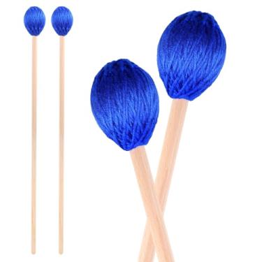 Imagem de 2 peças marimba marimba martelo azul fio médio percussão cabeça teclado marimba martelo com cabo de faia