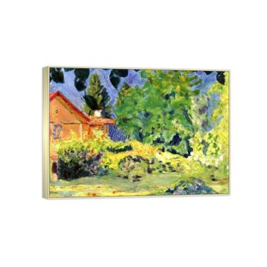 Imagem de Famosa imagem de paisagem de arte de parede - impressões em tela - casa rosa - pintura com moldura prateada para sala de estar banheiro decoração de casa 50 x 70 cm 20 x 27 pol