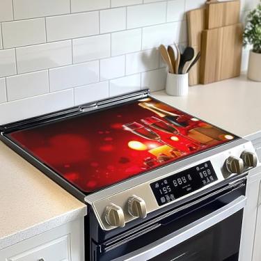 Imagem de Protetor de tampa superior de fogão elétrico, copos de vinho rosa, tapete de fogão de vidro romântico, tapete de fogão de indução de forno resistente ao calor para tapetes de bancada de cerâmica